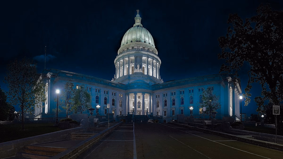 The US Capitol building overlaid with a digital AI network, representing the intersection of tech and governance.