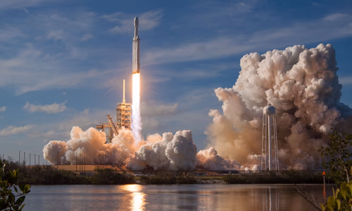 SpaceX Falcon Heavy launch at night