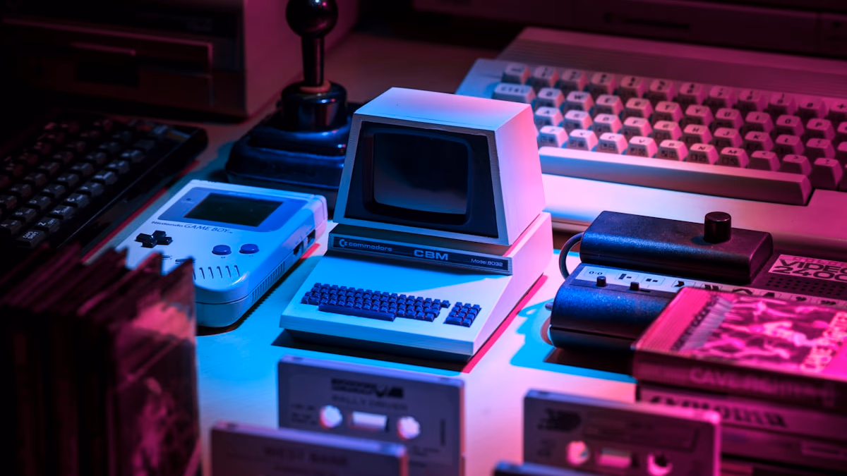 A digital workspace with AI video editing tools and virtual avatars, representing Google Vids.