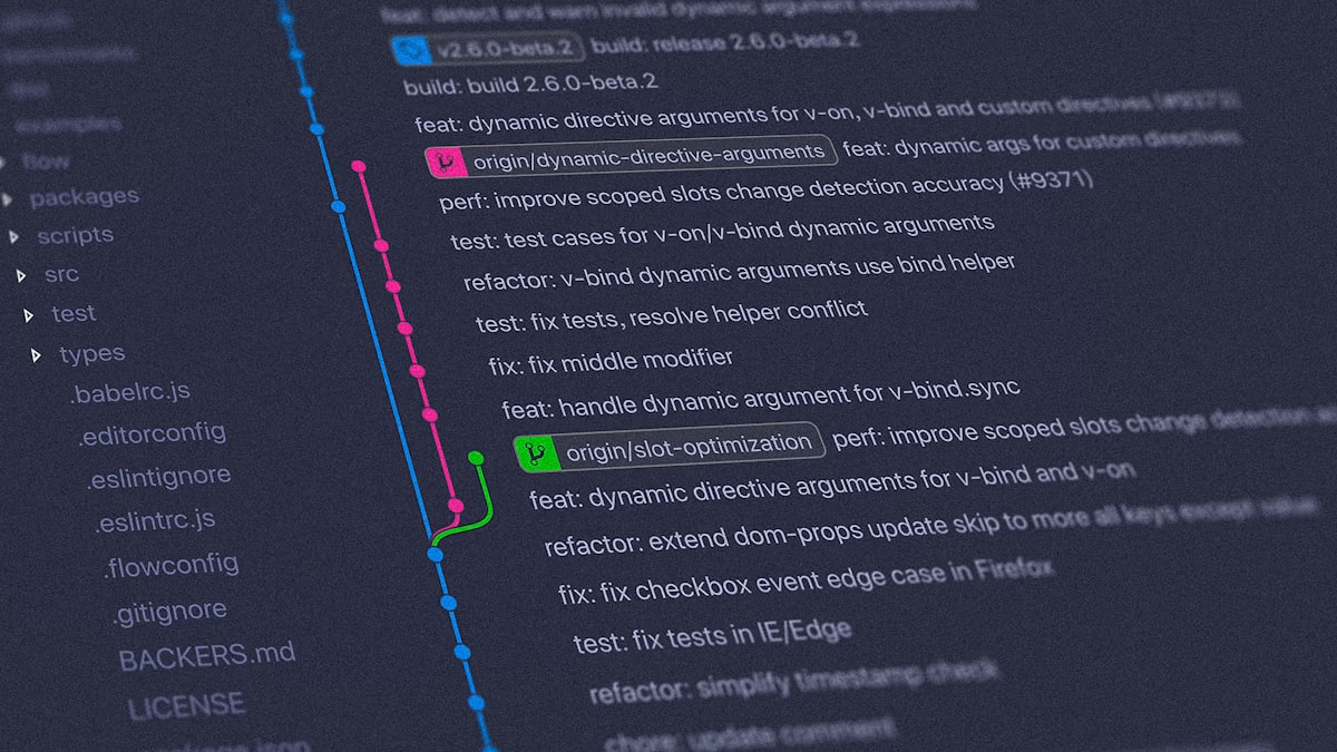 Terminal showing git log --oneline --graph output with a branching commit tree visualised in ASCII art, feature branches merging back to main, and git status showing a clean working directory — sovereign Git workflow on Ubuntu 24.04.