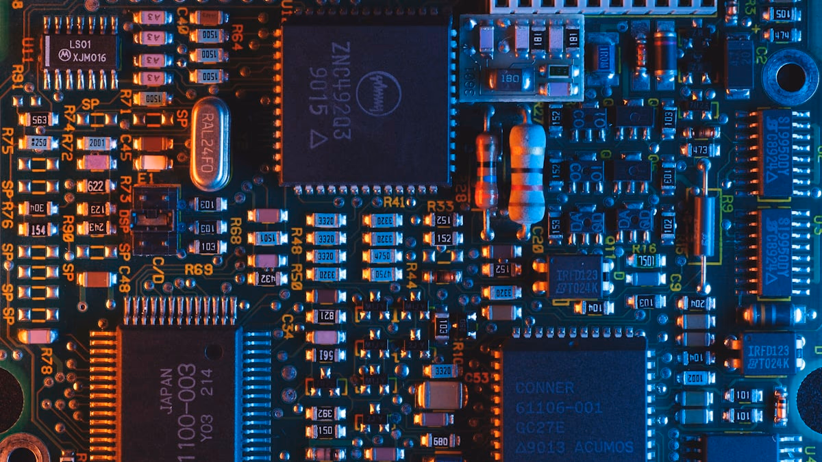 A high-tech digital factory line where AI gears are assembling content blocks into a search-optimized structure.