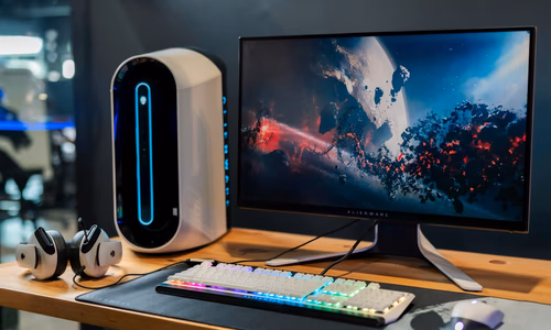 A high-performance desktop PC with glowing RGB lighting, running a terminal interface showing Llama-4 inference logs, symbolizing the power of local AI sovereignty.