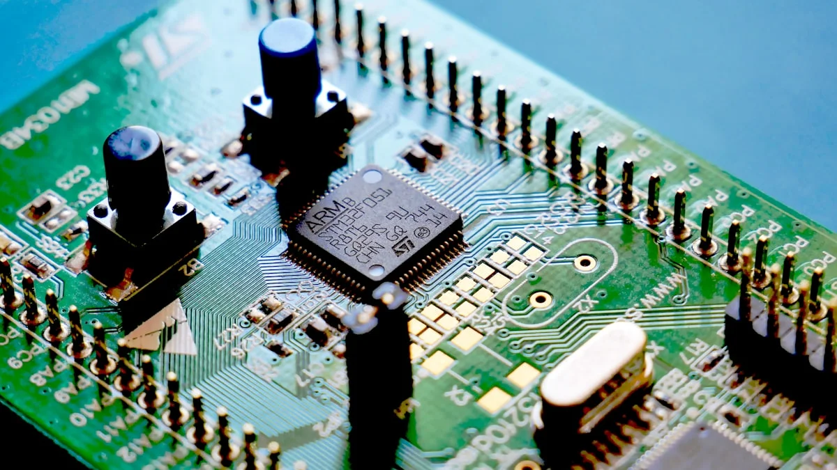 A high-detail macro shot of a microprocessor circuit board, representing the shift in AI chip design and sovereignty.