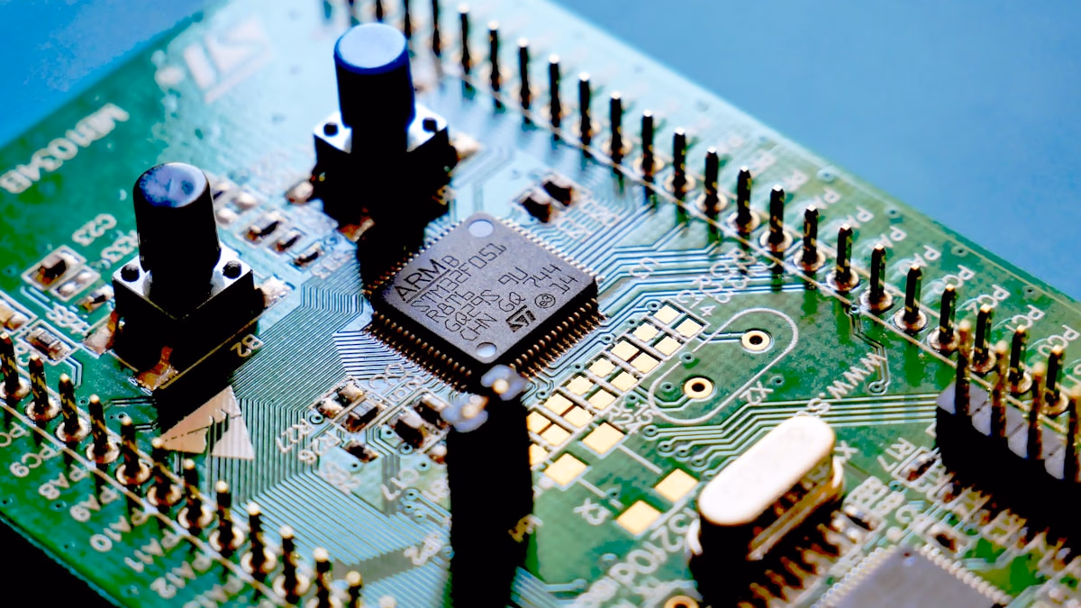 A high-detail macro shot of a microprocessor circuit board, representing the shift in AI chip design and sovereignty.