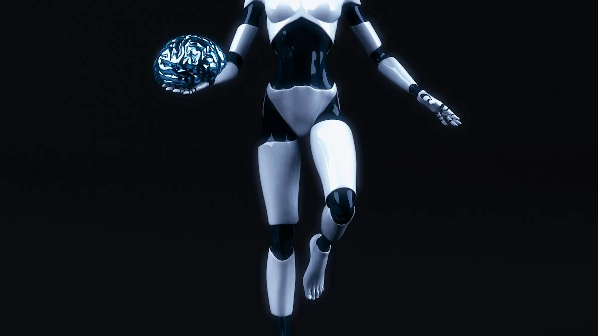 A bipedal humanoid robot mid-stride on an outdoor track at sunset, with sleek metallic limbs and articulated joints clearly visible — representing the new generation of Chinese-built embodied AI systems that are surpassing human physical performance benchmarks in 2026.