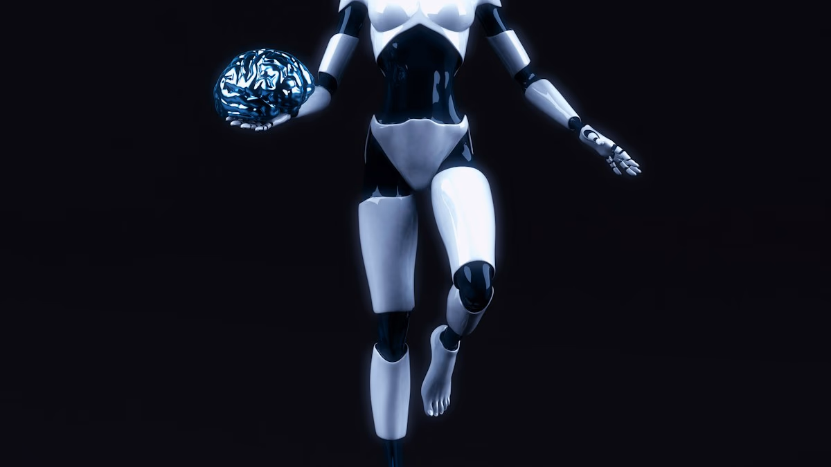 A bipedal humanoid robot mid-stride on an outdoor track at sunset, with sleek metallic limbs and articulated joints clearly visible — representing the new generation of Chinese-built embodied AI systems that are surpassing human physical performance benchmarks in 2026.