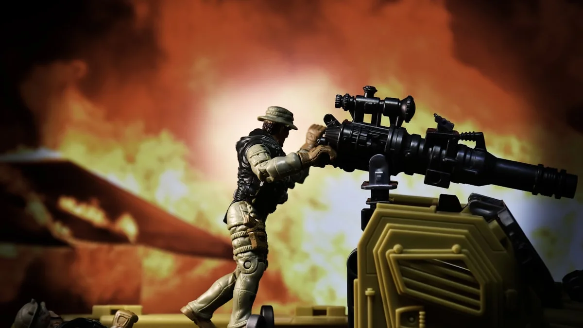 A conceptual digital visualization of a modern battlefield with AI-driven target overlays and autonomous drone icons.