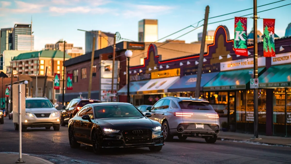 A high-speed pursuit vehicle in a city environment, representing the new Bravado Buffalo STX Pursuit.