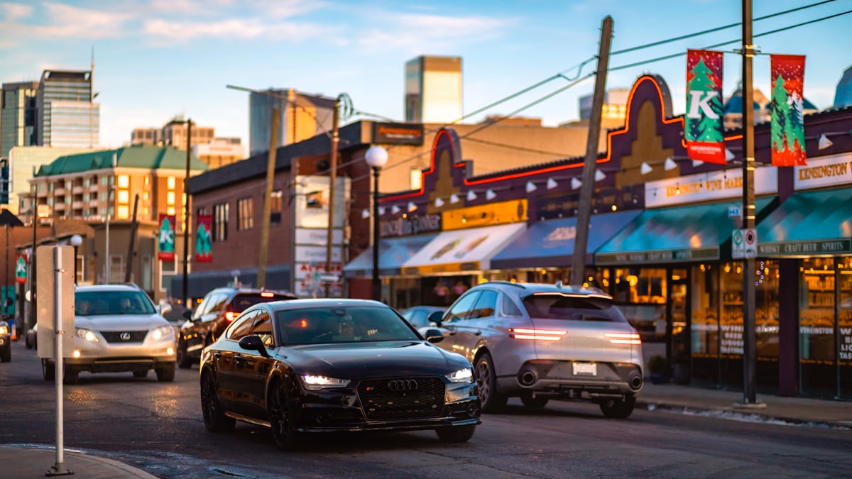A high-speed pursuit vehicle in a city environment, representing the new Bravado Buffalo STX Pursuit.