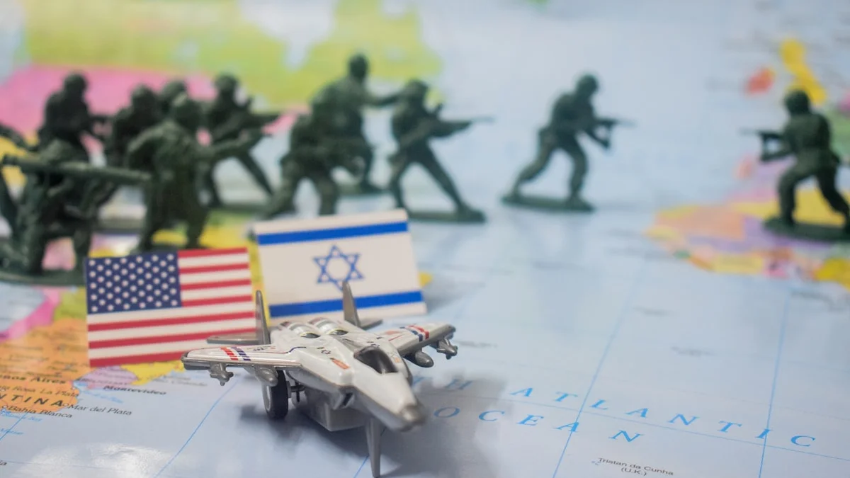 A high-tech command center visualization representing the intersection of military and AI power.