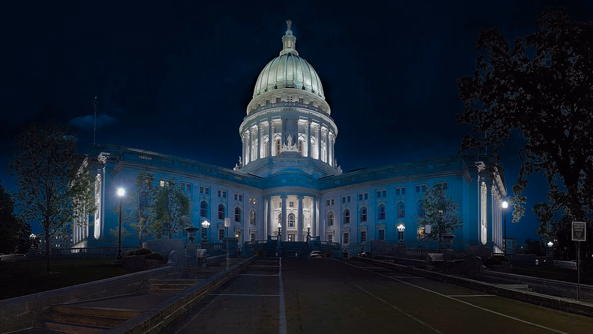 The US Capitol building overlaid with a digital AI network, representing the intersection of tech and governance.