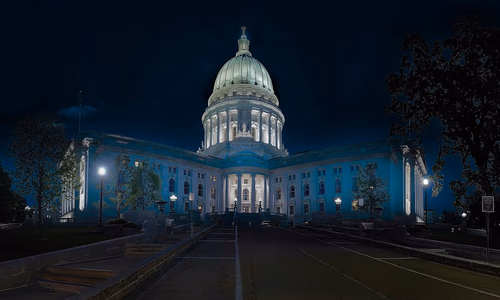 The US Capitol building overlaid with a digital AI network, representing the intersection of tech and governance.