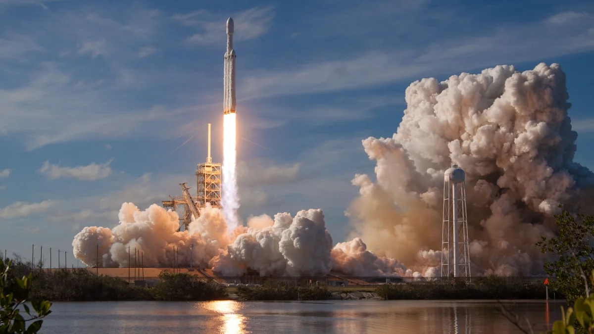 SpaceX Falcon Heavy launch at night