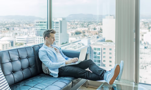 A modern, minimalist living room with subtle smart home sensors and a central hub, representing a private and secure automated home environment.