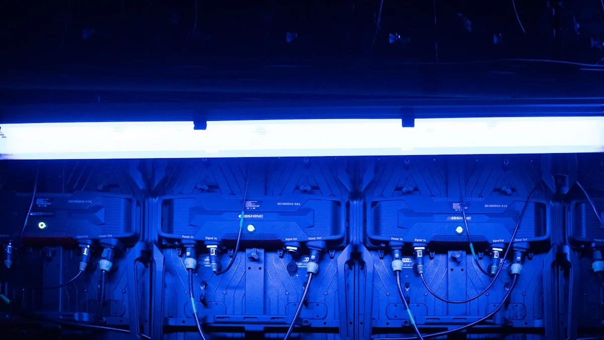 A glowing blue network server rack, representing the technical infrastructure and data vulnerability at the center of the NVD enrichment crisis.