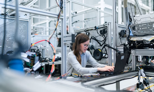 A high-tech automated factory floor in China, showing AI-driven robotic arms and sovereign infrastructure.