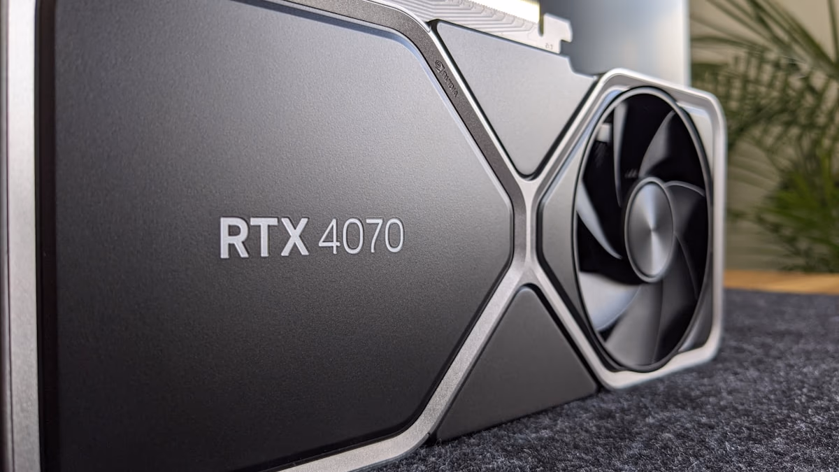 A high-performance NVIDIA RTX GPU glowing with neural network patterns, representing AI acceleration.