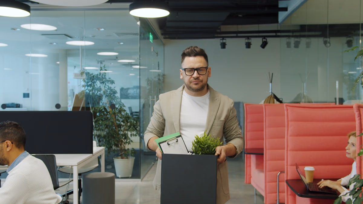 A massive data center with the Oracle logo and symbolic reduction of workforce replaced by AI infrastructure
