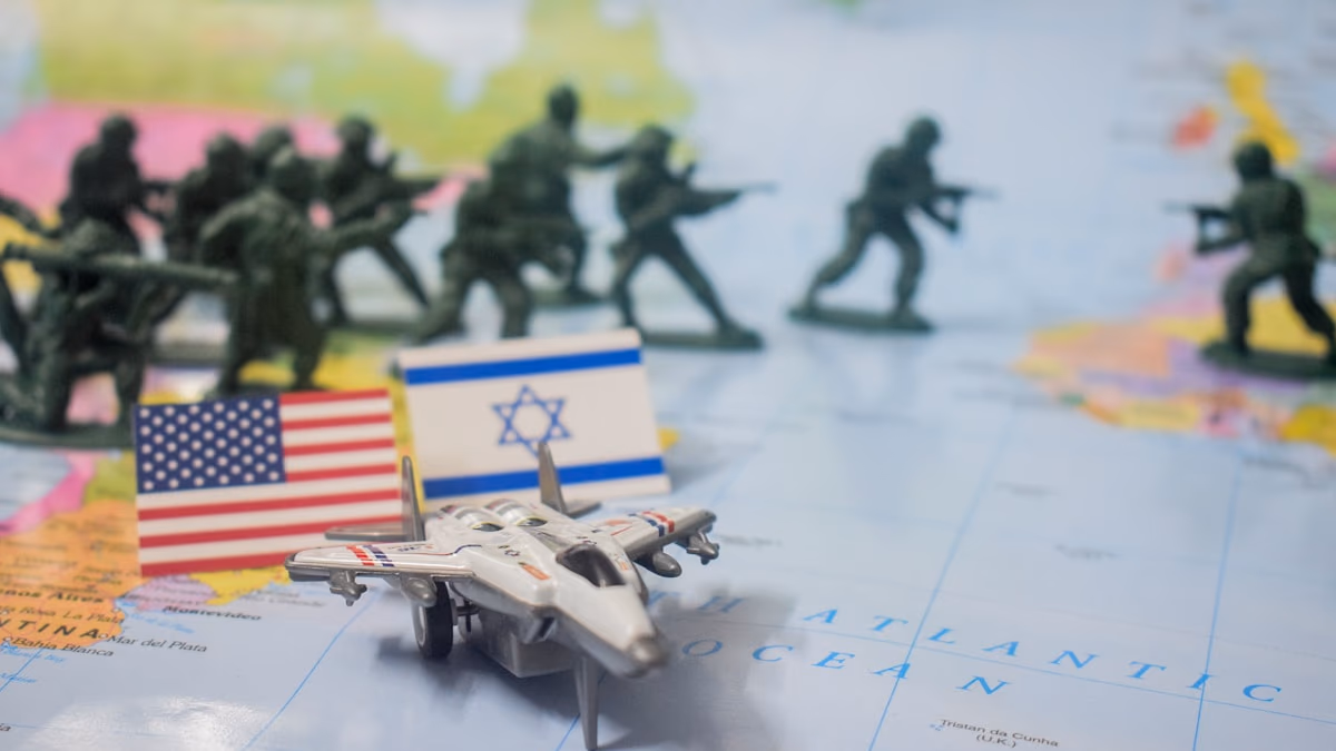 A high-tech command center visualization representing the intersection of military and AI power.
